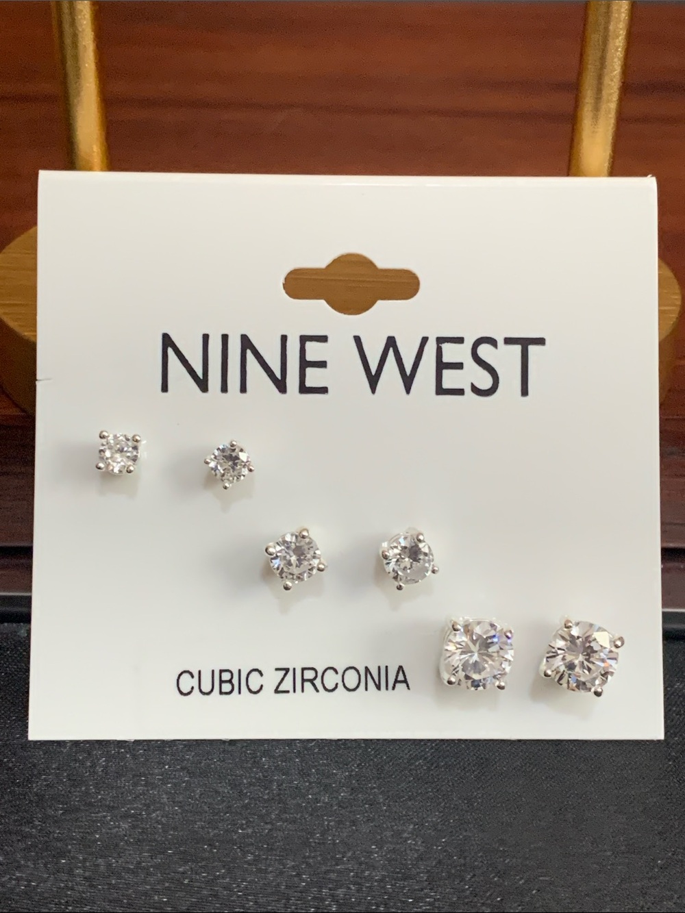 NWT Nine West silver tone cz stud earrings- 3 pairs